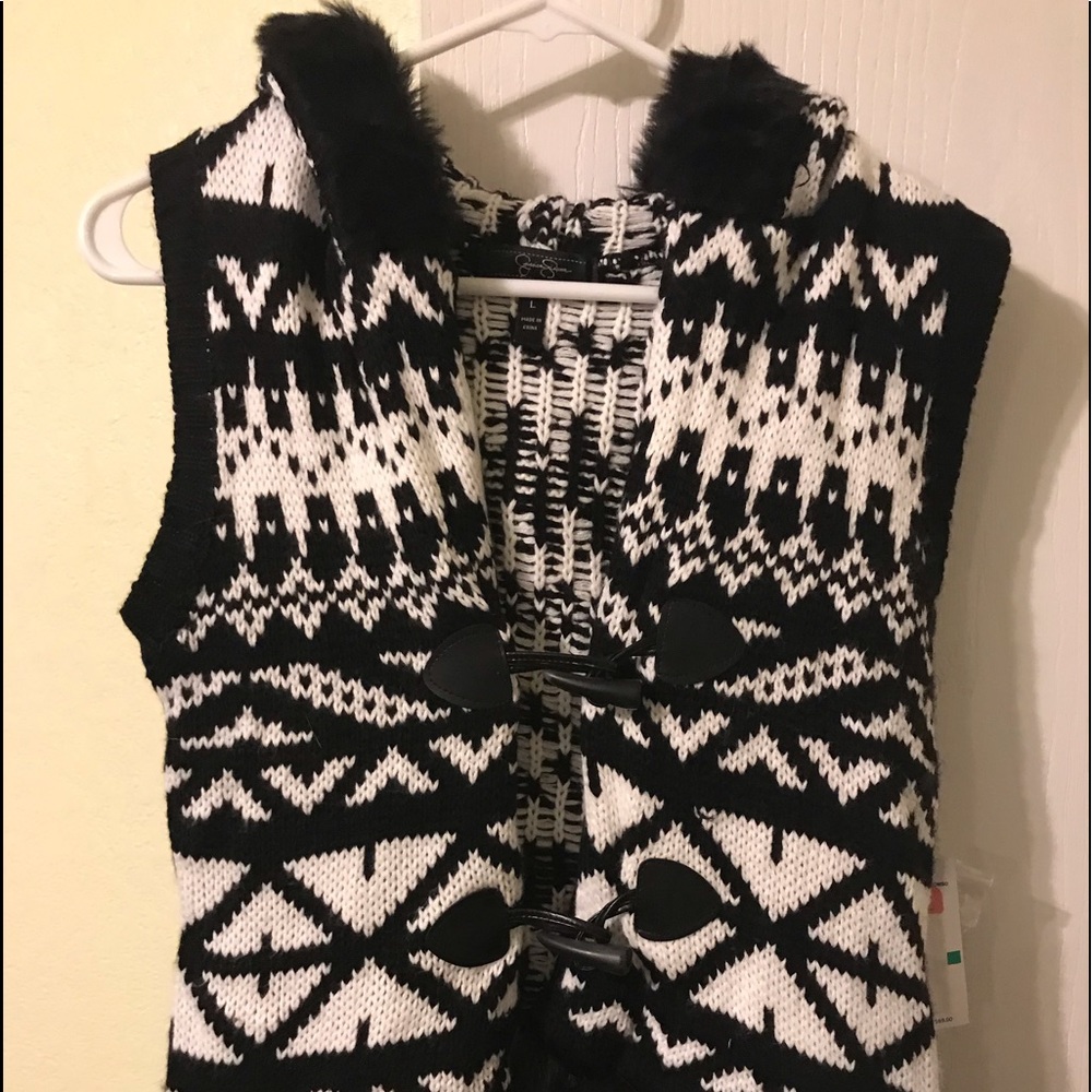 Black and white hooded vest
